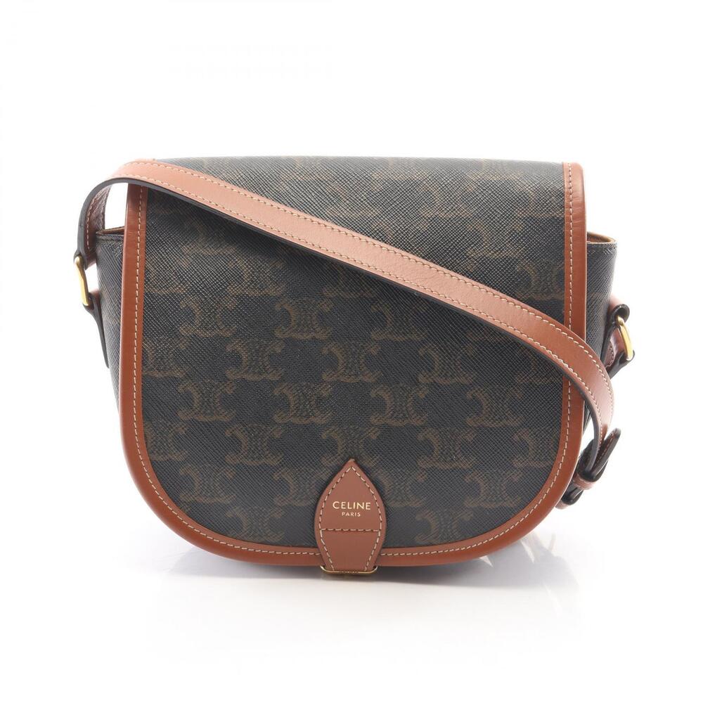 Celine Folco Bag Triomphe Shoulder Canvas Leather Black Brown